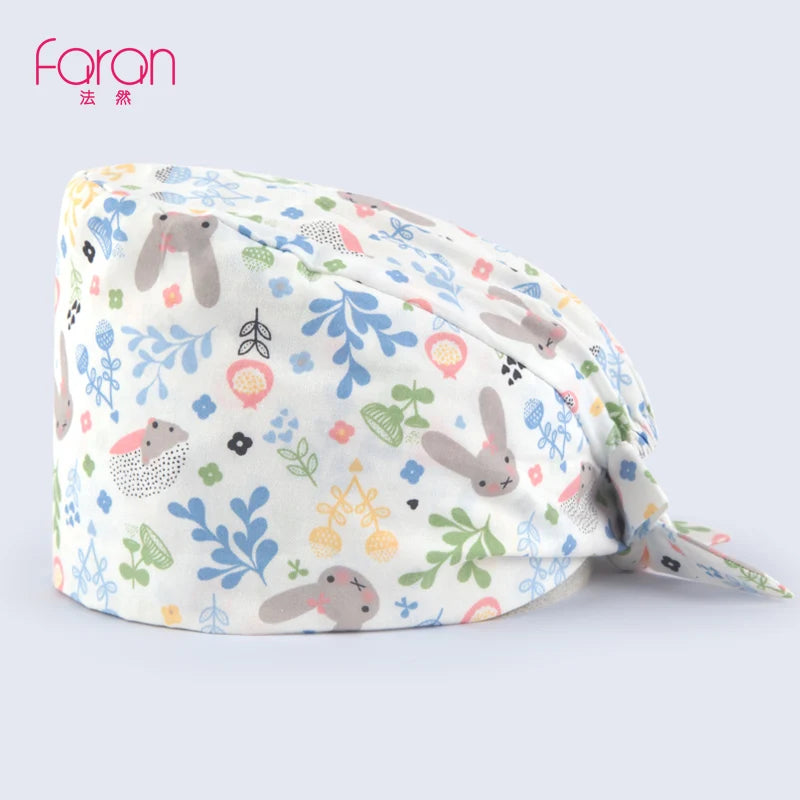 100% Cotton Medical Scrub Caps Women Men Dentist Hospital Doctor Work Surgical Hats Nursing Head Dress Carton Print FRH01-X103