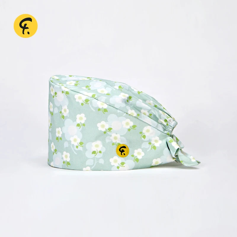 100% Cotton Medical Scrub Caps Women Men Dentist Hospital Doctor Work Surgical Hats Nursing Head Dress Carton Print FRH01-X118
