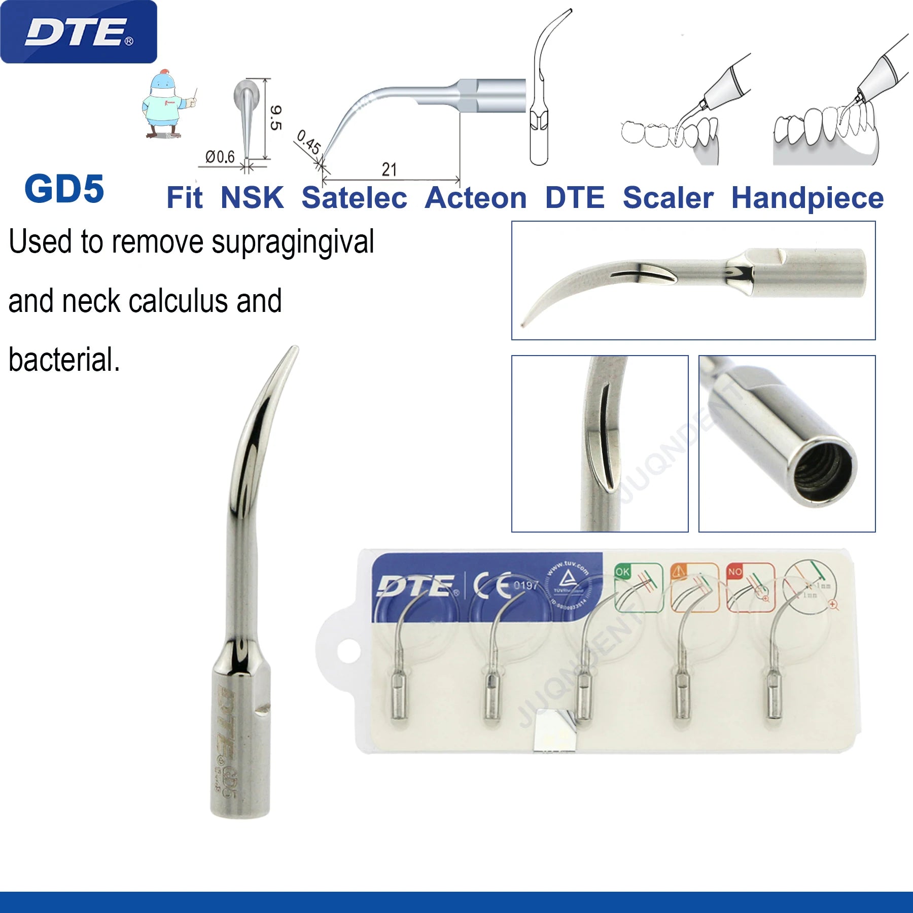 Original Woodpecker DTE Dental Scaler Tips Ultrasonic Scaling Tip G1-G8 GD1-GD8 For teeth cleaning Fit EMS NSK Satelec Acteon GD5-5pc