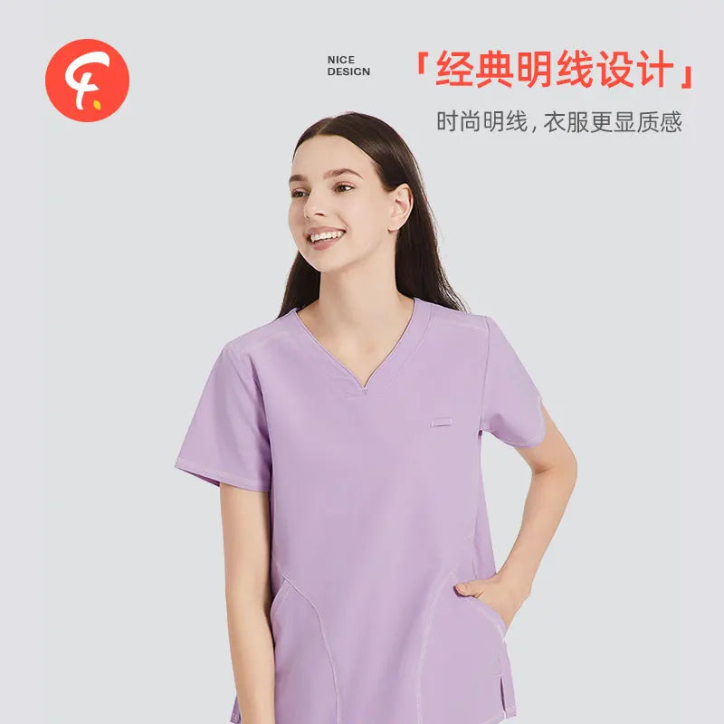 Scrub Set 4 Way Stretch Nursing Uniform Anti-Static Wrinkle Free Women Hospital Nurse Clothes Uniforms 94% polyester 6% Spandex