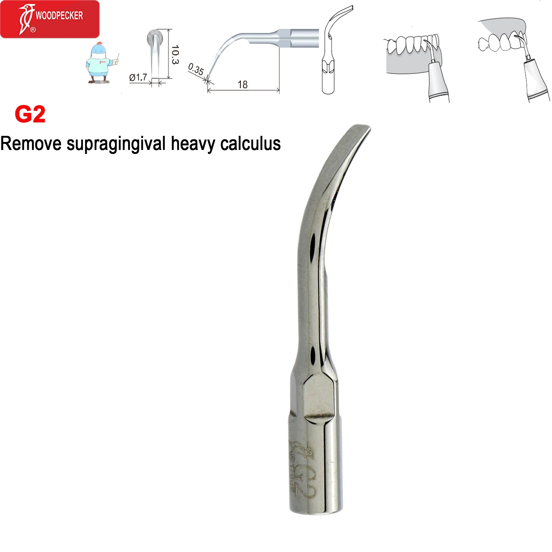 Original Woodpecker Dental Scaler Tips Ultrasonic Scaling Tip G1 G2 G3 G4 G5 G6 G7 G8 Fit For EMS UDS G2-1pc