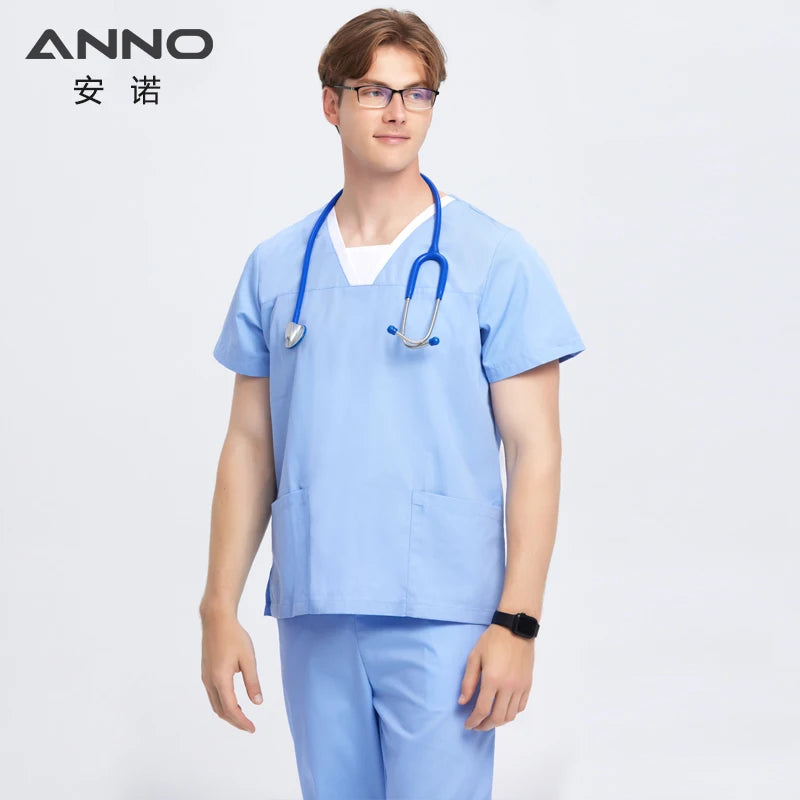 ANNO Blue Scrubs Clothes Nurse Uniforms Pretty Dental Suit Hospital Clothing Sets Tops Bottoms Summer Work Suit