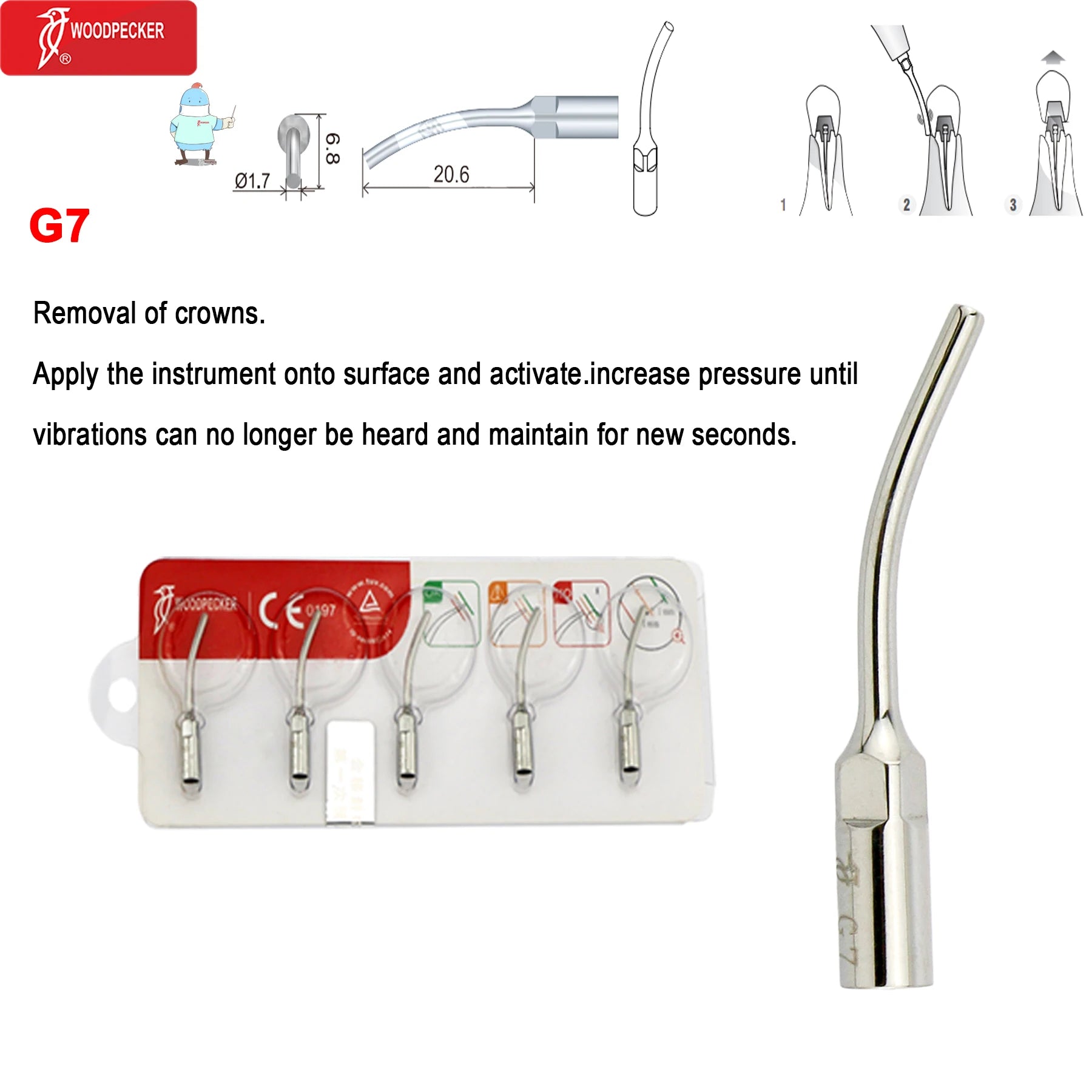 Original Woodpecker Dental Scaler Tips Ultrasonic Scaling Tip G1 G2 G3 G4 G5 G6 G7 G8 Fit For EMS UDS G7-5pcs
