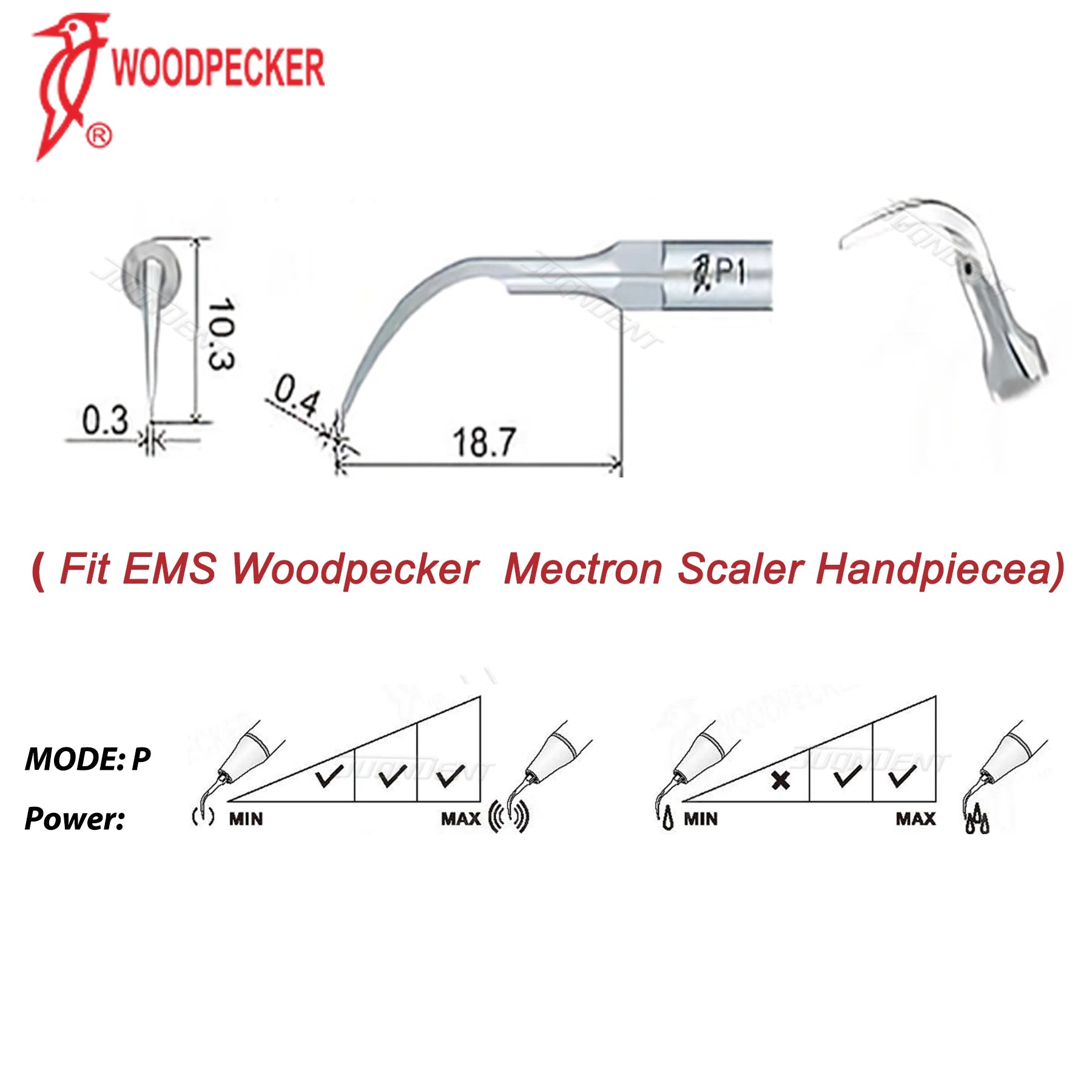 P1 Woodpecker Scaler Tips Dental Ultrasonic Scaler Tips For Periodontics Scaling Fit EMS Mectron Scaler Handpieces