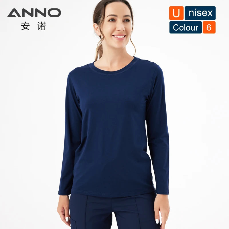 ANNO Keep Warm Under Shirt Long Sleeves Cotton Hospital Scrubs Accessories Equipment Unisex Body O Neck Inside Bottoming Cloths