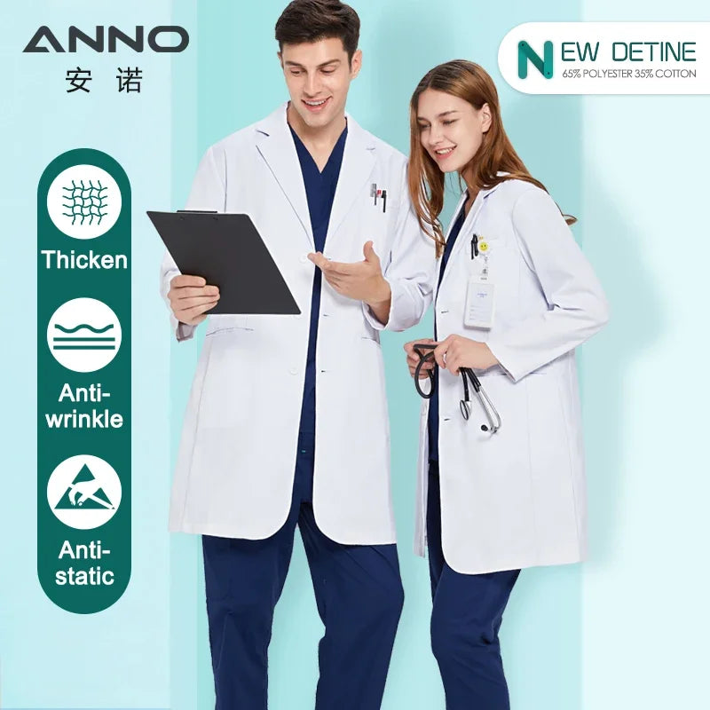ANNO Anti-Static Lab Uniforms Calvary Twill Fabric Work Out Wear Pharmacy White Coats Doctor Hospital Clinic Gown Out Clothing