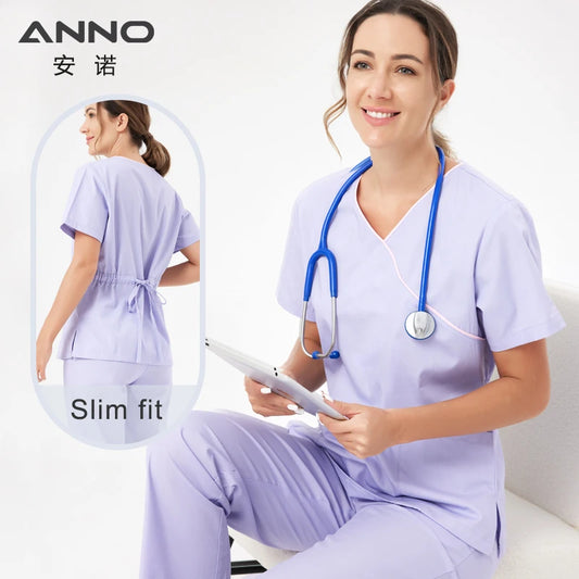 ANNO Adjustable Waist Nurse uniform Women Scrubs Set Nursing Form Dentistry Cloths Hospital Paramedic Clothes