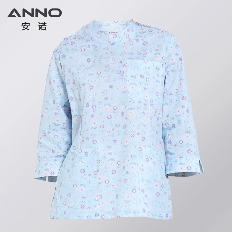 ANNO Hospital Staff Scrubs Three Quarters Sleeves Nursing Uniform for Female Dental Clinic Paramedic Suit Beautician Uniforms B38-Butterfly-Tops