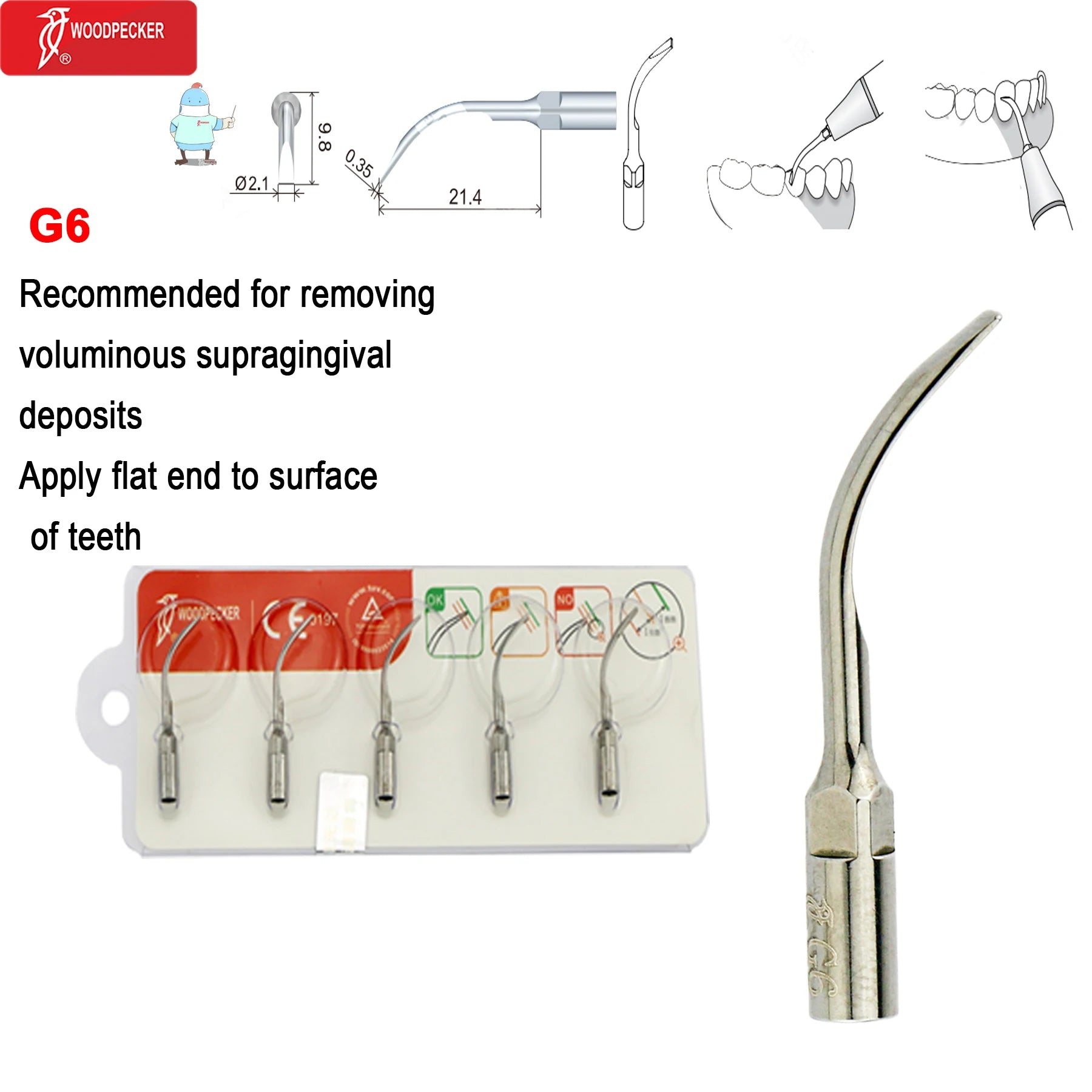 Original Woodpecker DTE Dental Scaler Tips Ultrasonic Scaling Tip G1-G8 GD1-GD8 For teeth cleaning Fit EMS NSK Satelec Acteon G6-5pc