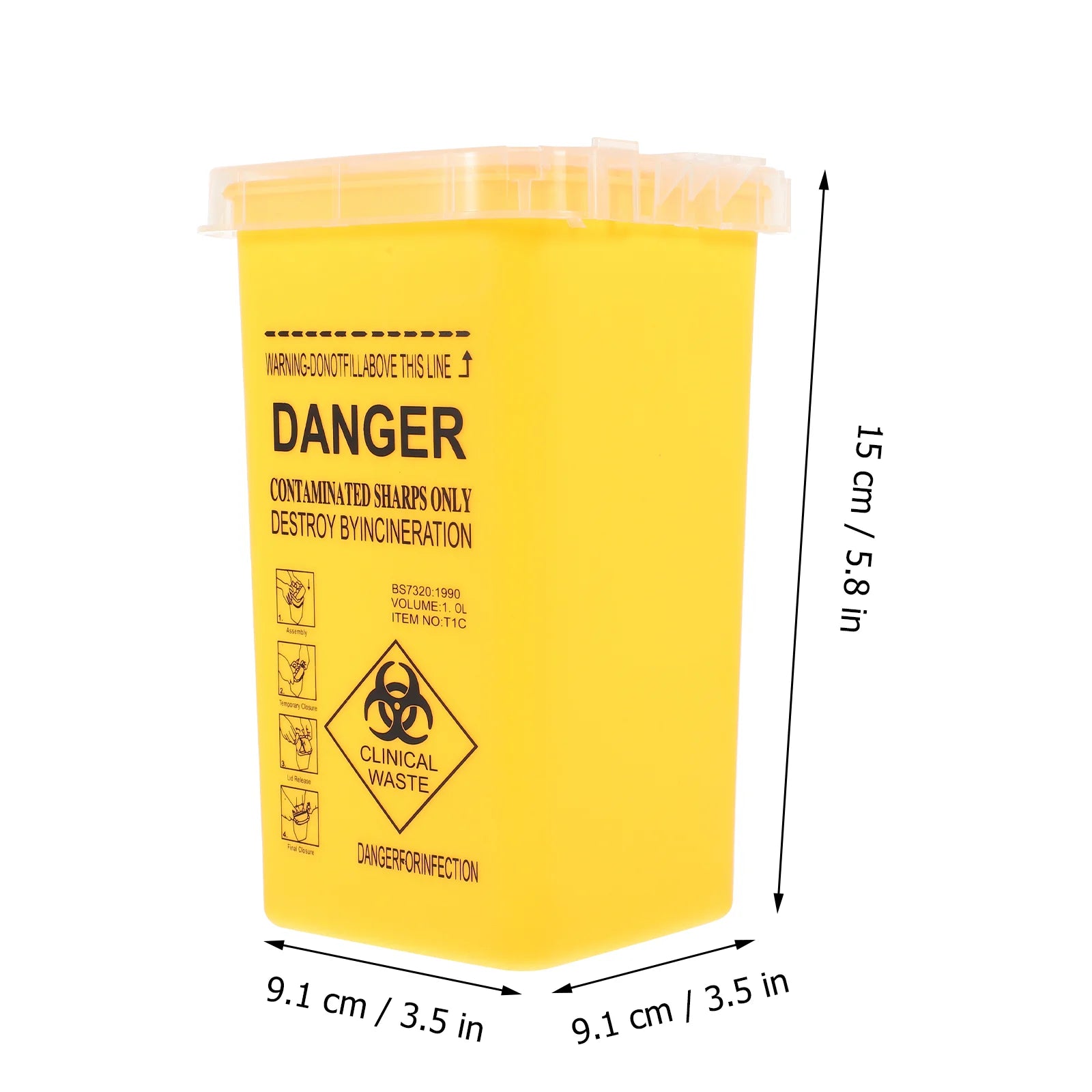 Yellow Sharps Container 10 Inch Medical Waste Bucket Compact Design Multipurpose Storage Health Care Syringe Disposal Box Needle