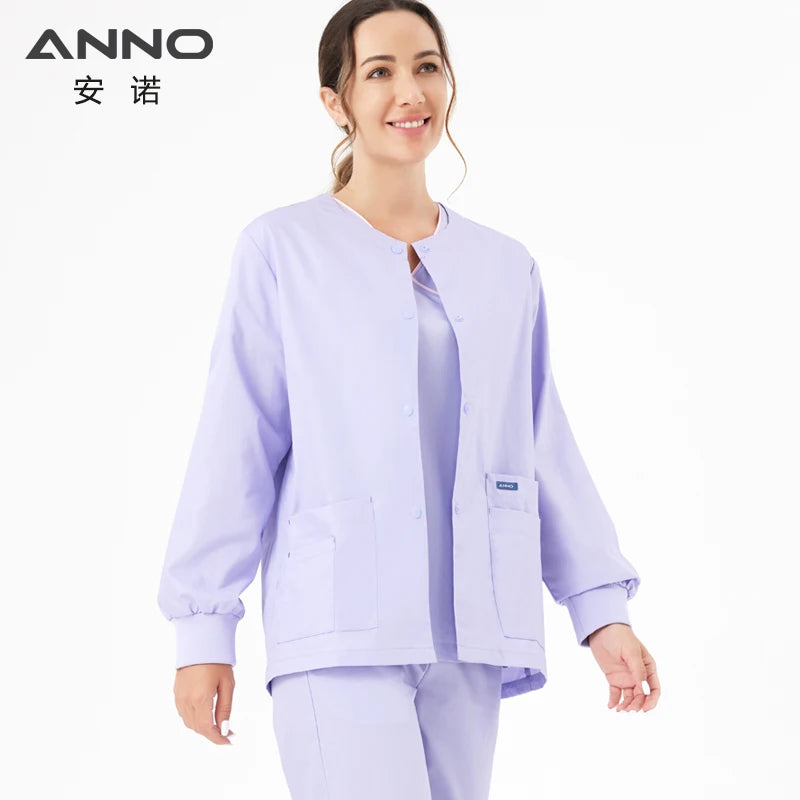 ANNO Long Sleeve Nurse Jacket Out Coat Doctor Shirt Women Men Nursing Uniform Top Hospital Clothing Work Wear DanZi-Out Coats