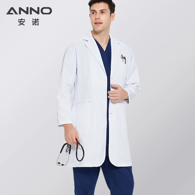 ANNO Anti-Static Lab Uniforms Out Fit Work Out Wear Unisex Pharmacy White Coat Chemistry Male Female White Doctor Clinic Gown