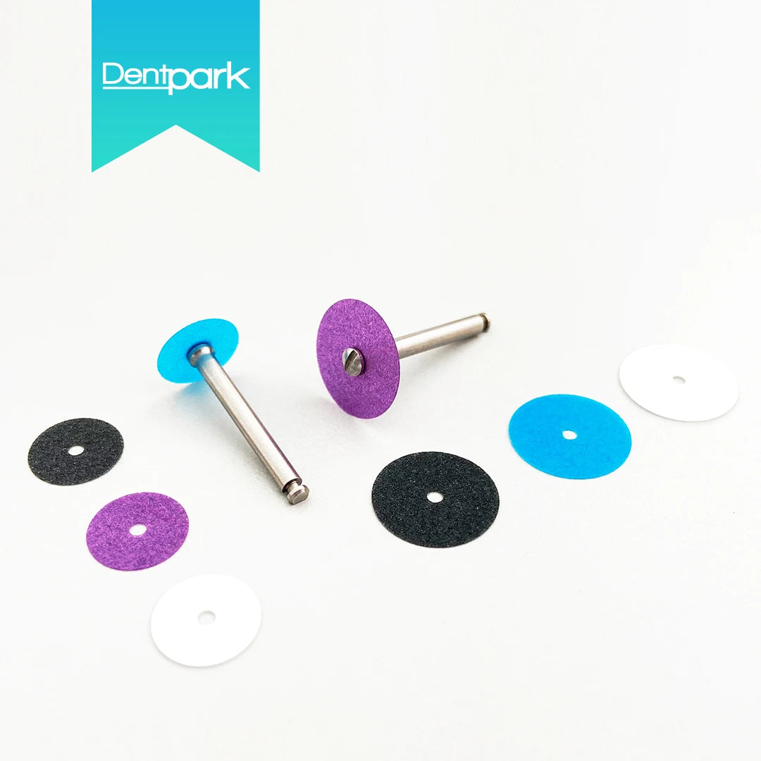 Dentpark 40/100pcs Dental Stem Finishing Polishing Discs kit P12 with Mandrel Double or single sided Sand Dentistry Material