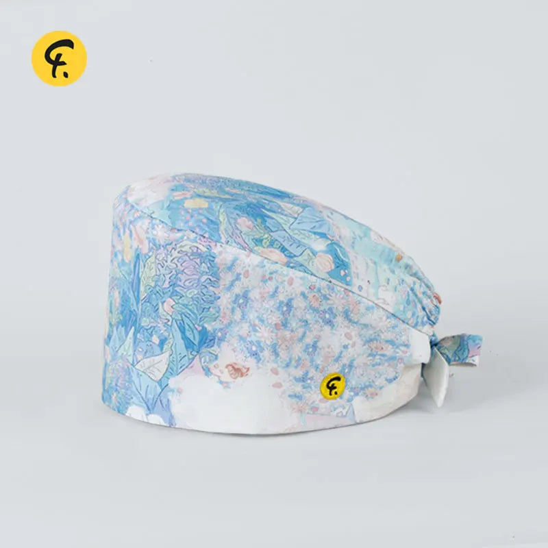 100% Cotton Scrub Caps Wth Sweatband Unisex Dentist Hospital Doctor Work Surgical Hats Man Women Carton Print Nursing Head Dress FRH01-X158