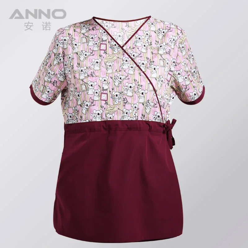 ANNO Women Hospital Nurse Uniform with Adjust Waist Body Scrubs Tops Pretty Clinic Paramedic Clothing Cosmetologist Coveralls 51-Red-Tops
