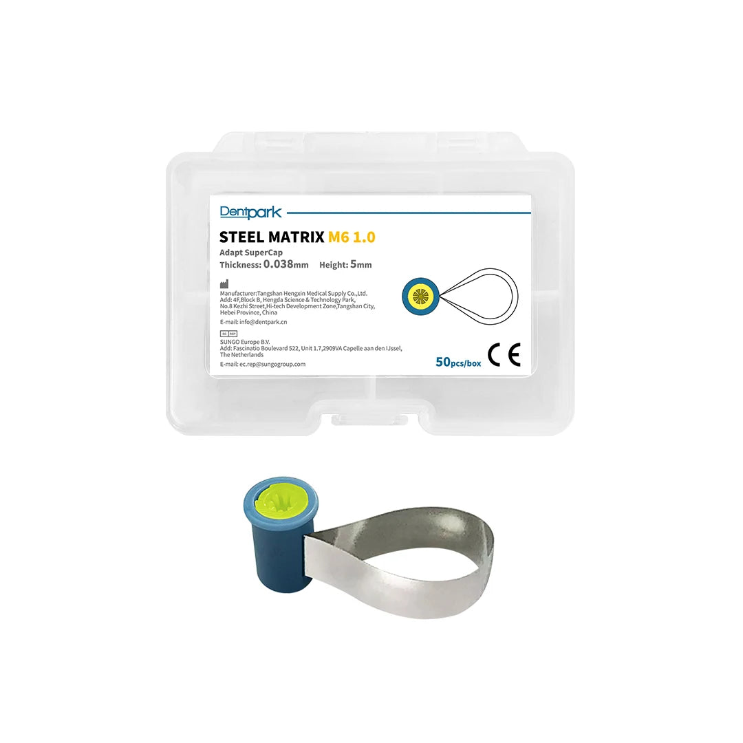 Dentpark Dental Stainless-Steel Matrix Bands M6, Double-Side Contoured, Anatomically Shaped, Knob Type, Dentistry Tool, 50Pcs