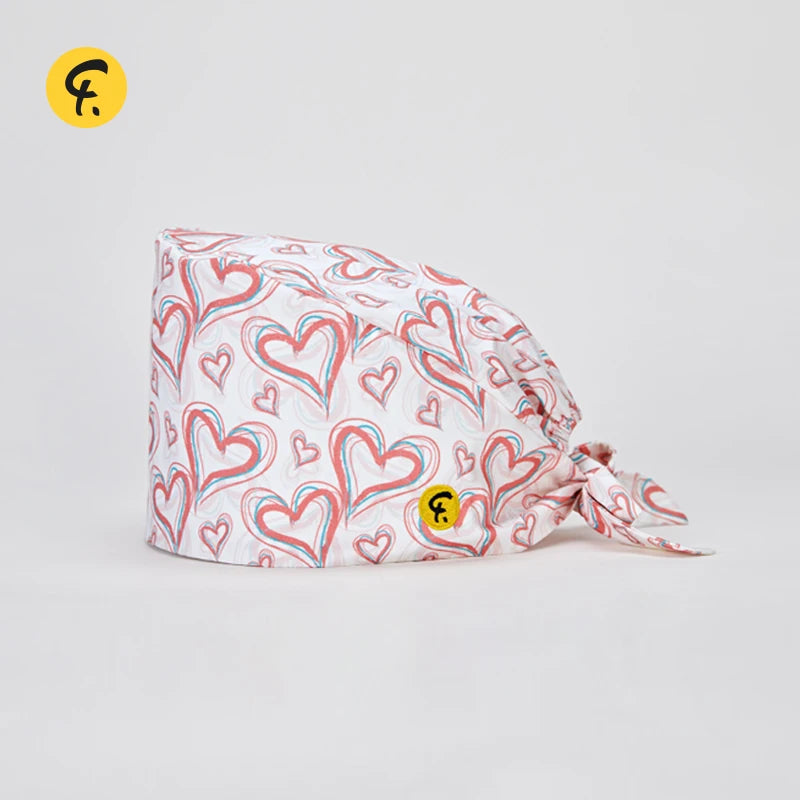 100% Cotton Medical Scrub Caps Women Men Dentist Hospital Doctor Work Surgical Hats Nursing Head Dress Carton Print FRH01-X117