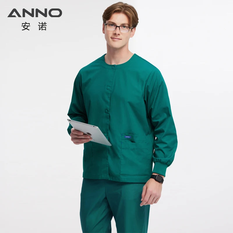 ANNO Long Sleeve Nurse Jacket Out Coat Doctor Shirt Women Men Nursing Uniform Top Hospital Clothing Work Wear MoLv-Out Coats