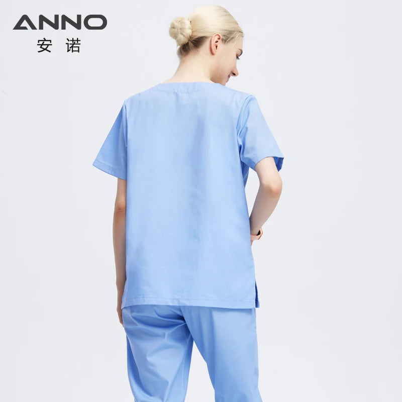ANNO Blue Scrubs Clothes Nurse Uniforms Pretty Dental Suit Hospital Clothing Sets Tops Bottoms Summer Work Suit