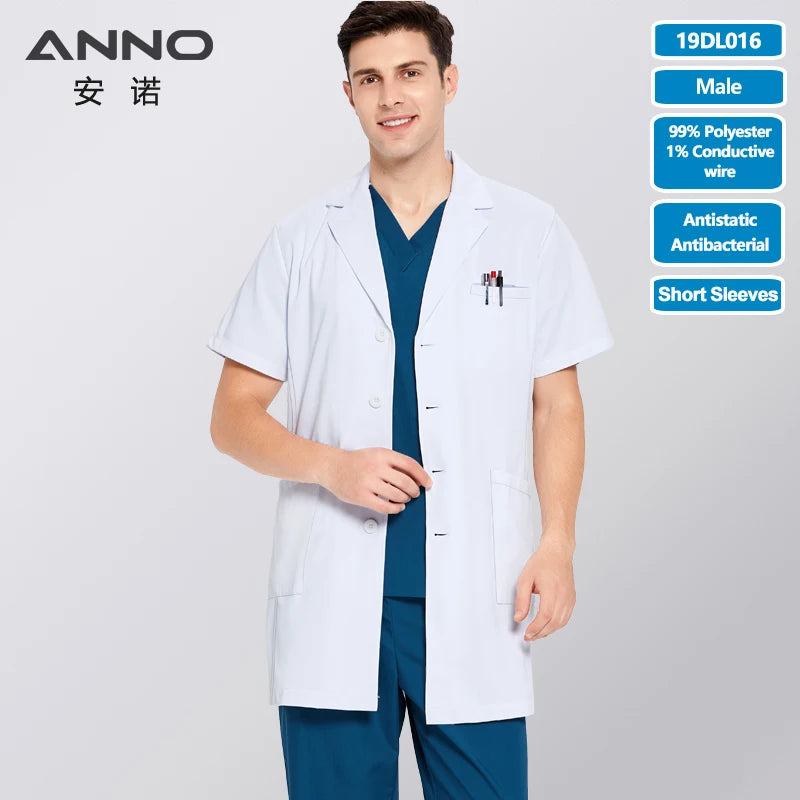 White Doctor Coats 99%Polyester 1%Conductive wire Antibacterial Anti-static Lab Uniforms Hospital Pharmacy Chemistry Gown