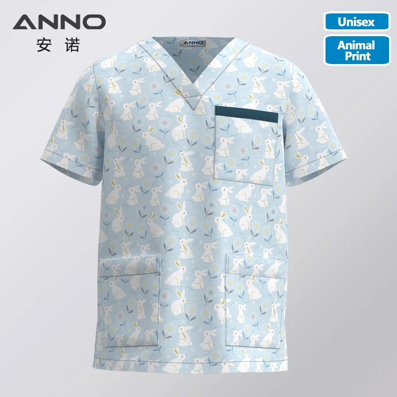 ANNO Hospital Staff Scrubs New Design Nursing Uniform Unisex Dental Clinic Supplies Nurse Work Uniforms Tops Pants Optional 20SS015-HaiTangT-Top