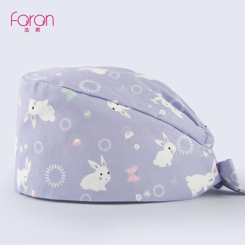 Faran Cotton Scrub Caps Women Men Dentist Hospital Doctor Work Surgical Hats Nursing Head Dress for Men Animal Carton Print FRH01-X074