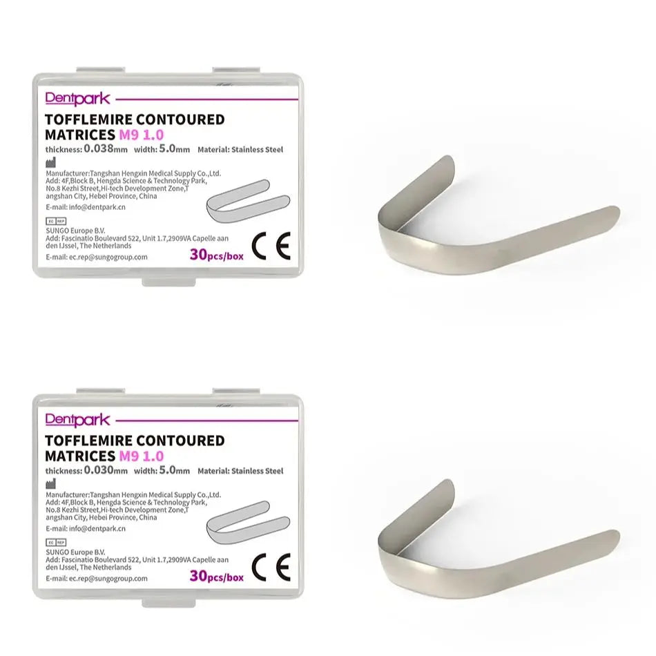 Dentpark 30pc Dental Tofflemire Double Contoured Matrices M9 Stainless Steel Premolar Molar Dentistry Matrix Bands 4 Sizes