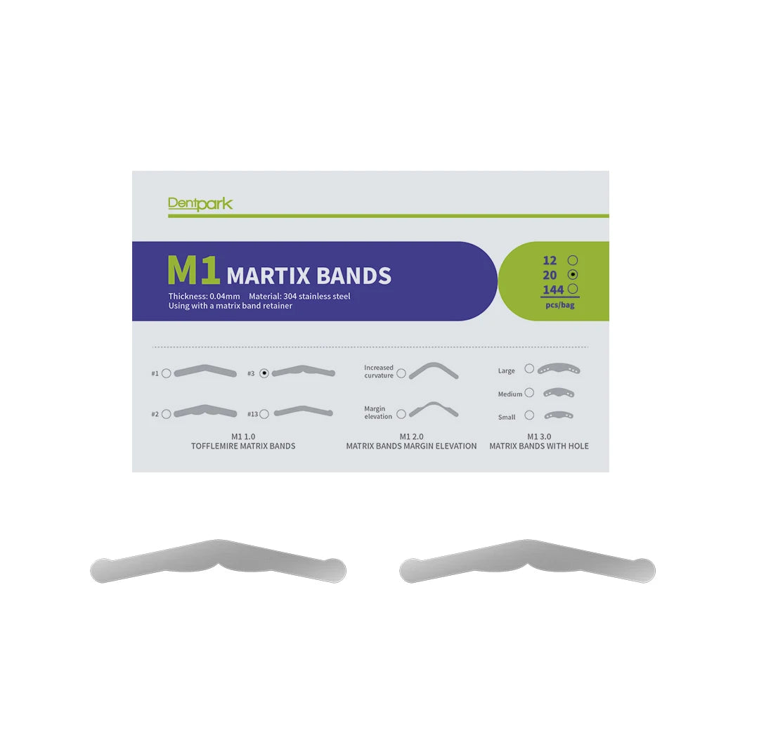 20pcs Dentpark Dental Matrix Bands M1 Tofflemire Margin Elevation Large Increased Curvature Sectional Contoured Matrices Dentist Size3