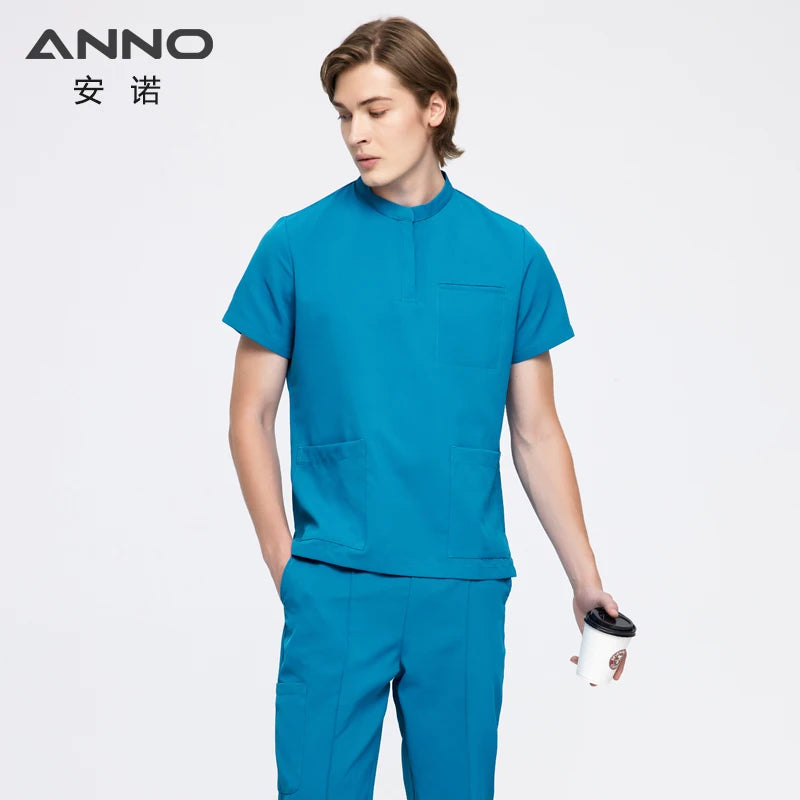 ANNO Cool Fabric Medical Scrubs Set Summer Nurse Uniform Hospital Sanitary Doctor Suit Antibacteria Antistatic Wrinkle Free CP02-Malachite-Set