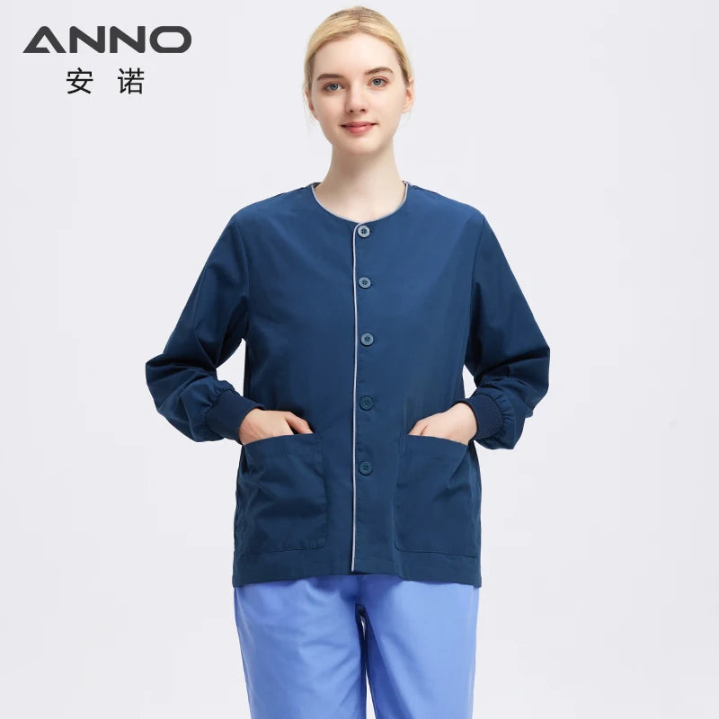 Long Sleeves Scrubs Jackets Pretty Outfit Soft Nurse Out Coat Doctor Hospital Nursing Staff Uniforms Autumn Winter Work Wear HuLan-Out Coats