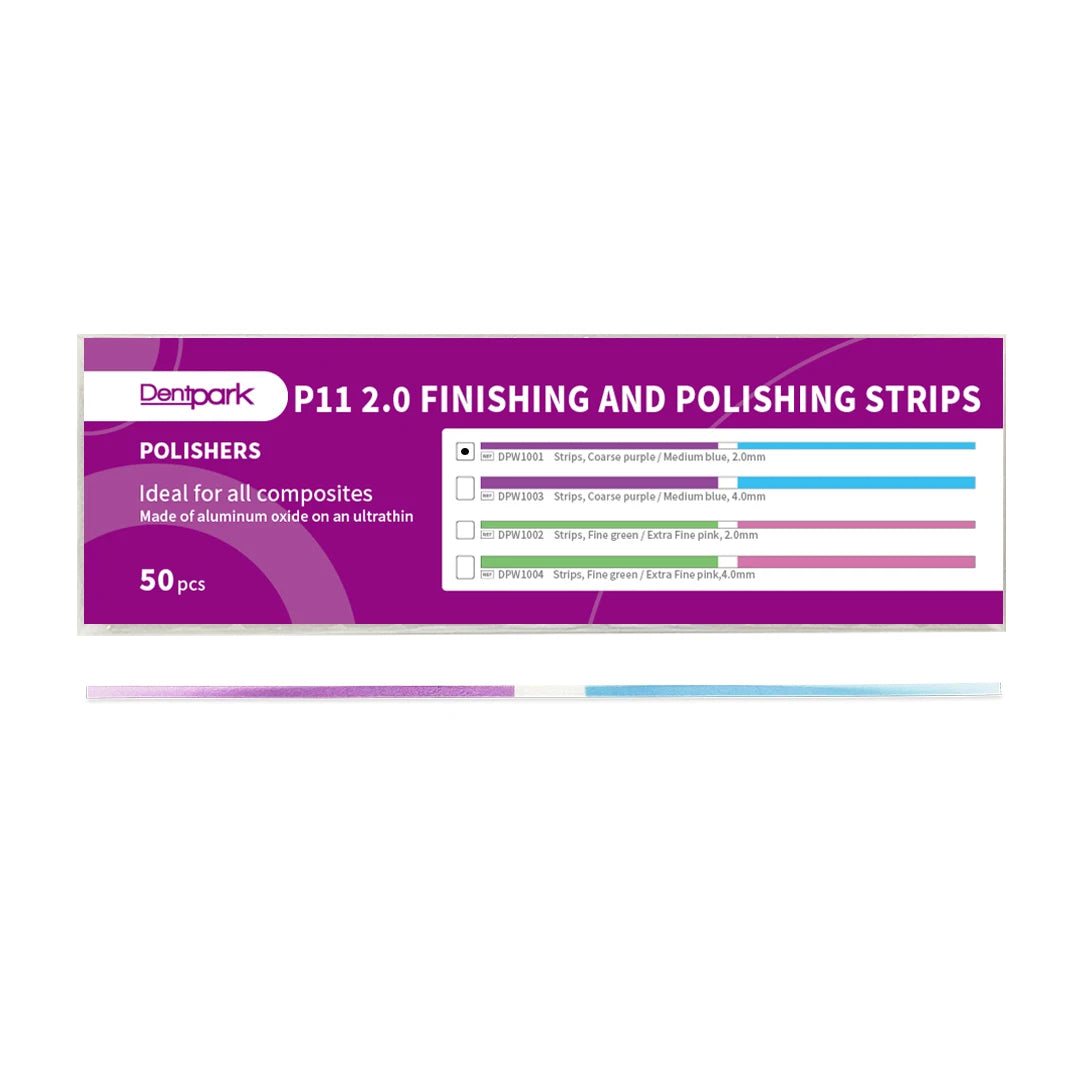 Dentpark 50pcs Dental finishing and Polishing Strips With Central Blank for composite and natural teeth NO grit stripping off Coarse Medium 2.0mm