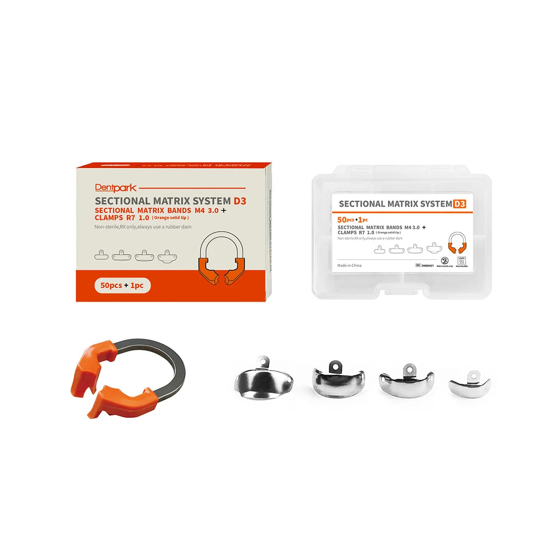 Dentpark Dental Sectional Matrix System D3 - 50pcs Matrix Bands &1 NITI Clamp Ring R7 for class-Ⅱ Composite Resin restoration D3 Set
