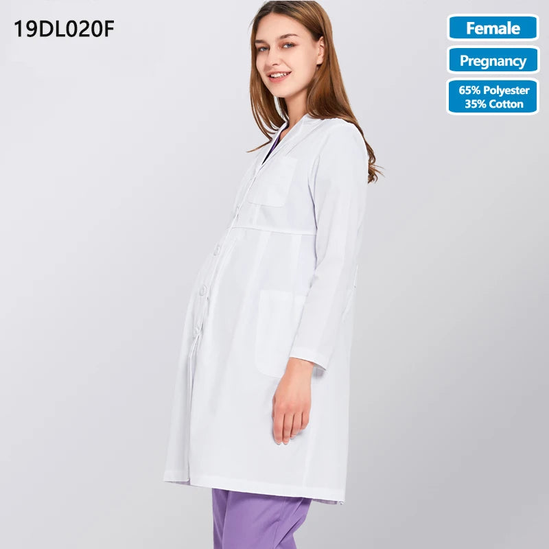 ANNO White Lab Coat Pregnancy Doctor Uniform Maternity Outfit Outwear Pregnant Medical Clothing Clinic Overall Pharmacy Gown 19DL020F