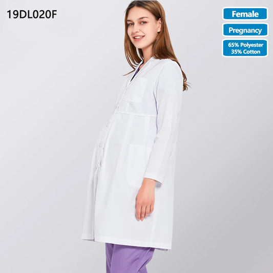 ANNO White Lab Coat Pregnancy Doctor Uniform Maternity Outfit Outwear Pregnant Medical Clothing Clinic Overall Pharmacy Gown 19DL020F