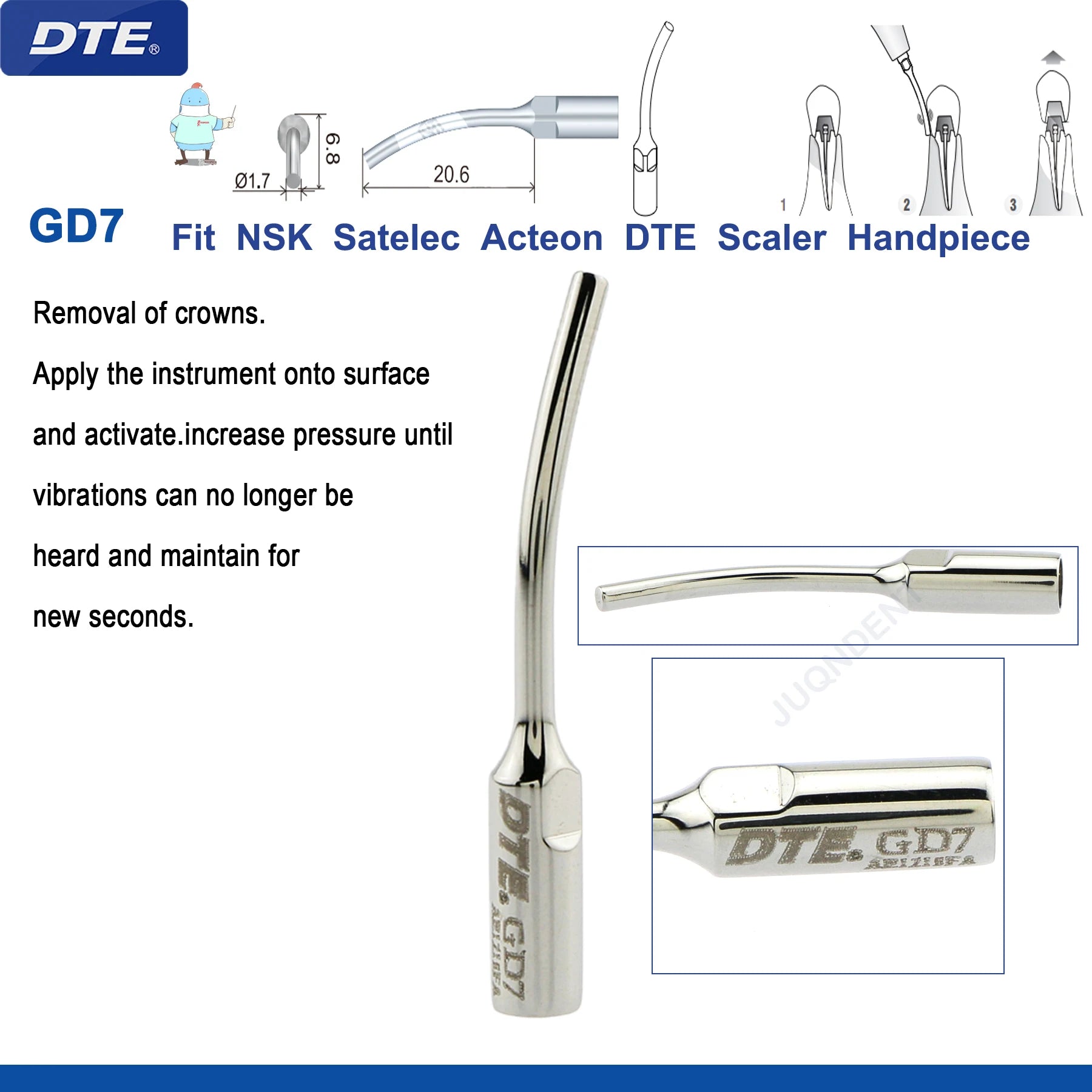 Original Woodpecker DTE Dental Scaler Tips Ultrasonic Scaling Tip G1-G8 GD1-GD8 For teeth cleaning Fit EMS NSK Satelec Acteon GD7-1pc