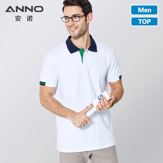 ANNO Leisure Polo Shirt for Male Lapel Collar White Elasticity Scrubs Men Nurse Dress Tops Work Casual Style Wear Work WHITE