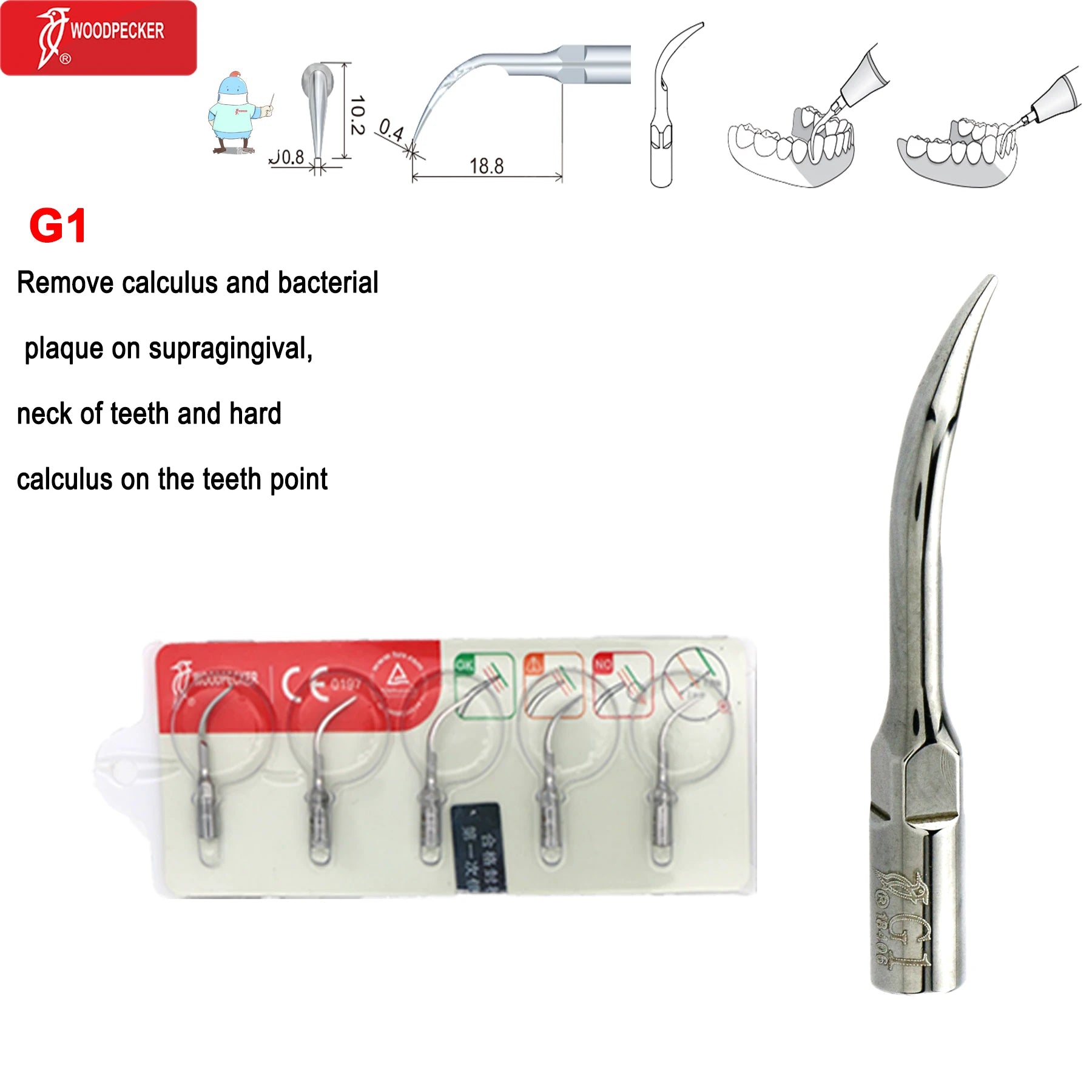 Original Woodpecker Dental Scaler Tips Ultrasonic Scaling Tip G1 G2 G3 G4 G5 G6 G7 G8 Fit For EMS UDS G1-5pcs