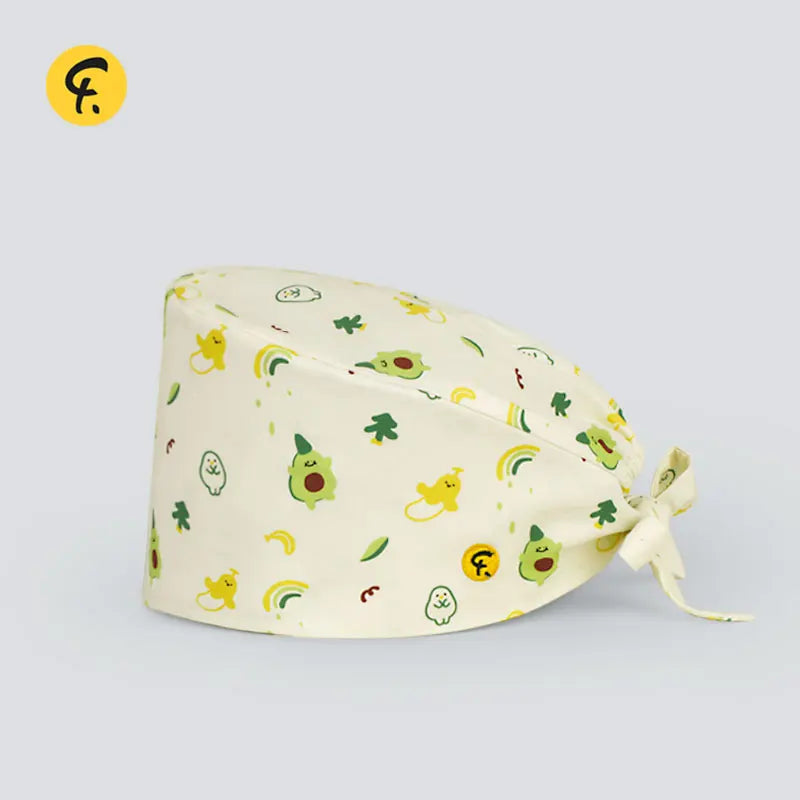 100% Cotton Scrub Caps Wth Sweatband Unisex Dentist Hospital Doctor Work Surgical Hats Man Women Carton Print Nursing Head Dress FRH01-X165