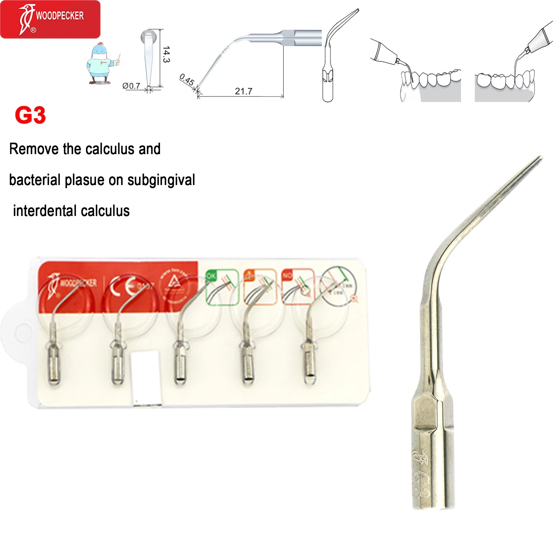 Original Woodpecker DTE Dental Scaler Tips Ultrasonic Scaling Tip G1-G8 GD1-GD8 For teeth cleaning Fit EMS NSK Satelec Acteon G3-5pc