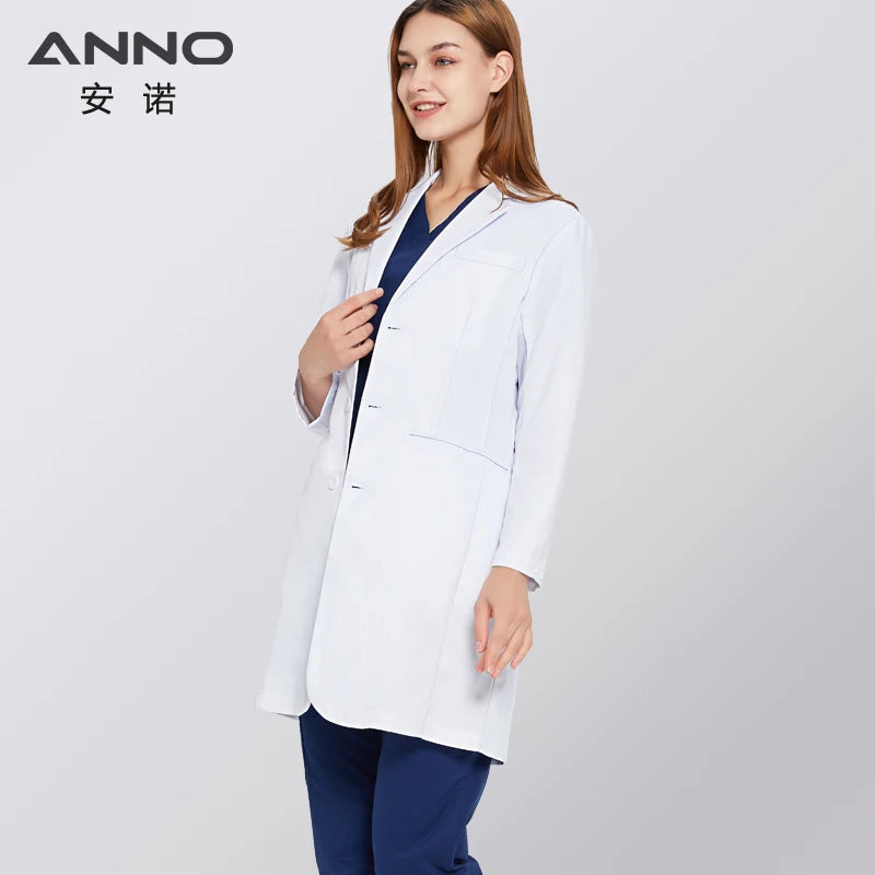 ANNO Anti-Static Lab Uniforms Out Fit Work Out Wear Unisex Pharmacy White Coat Chemistry Male Female White Doctor Clinic Gown