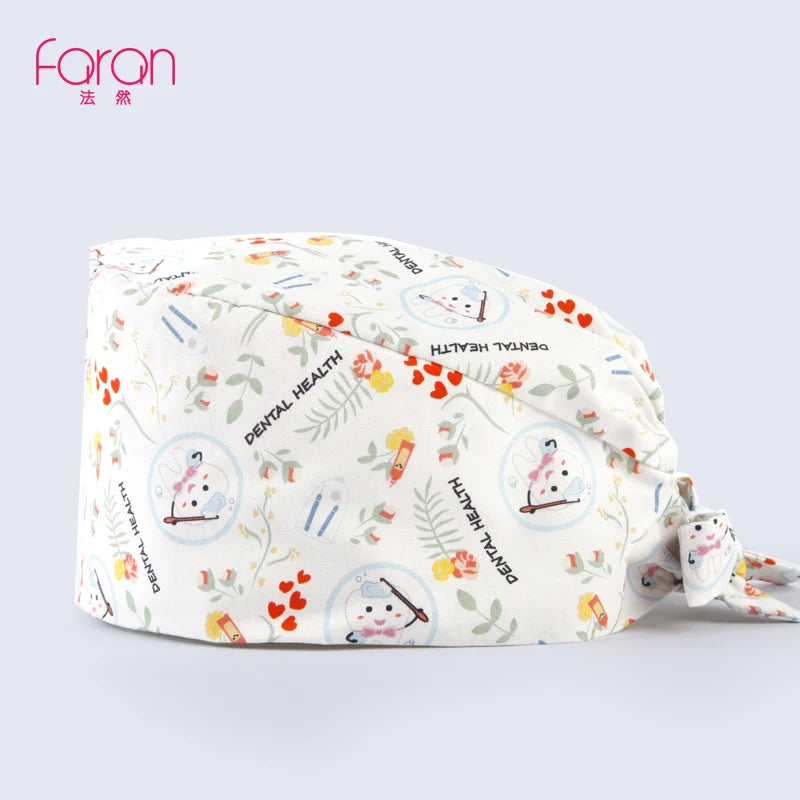 Faran Cotton Scrub Caps Women Men Dentist Hospital Doctor Work Surgical Hats Nursing Head Dress for Men Animal Carton Print FRH01-X079