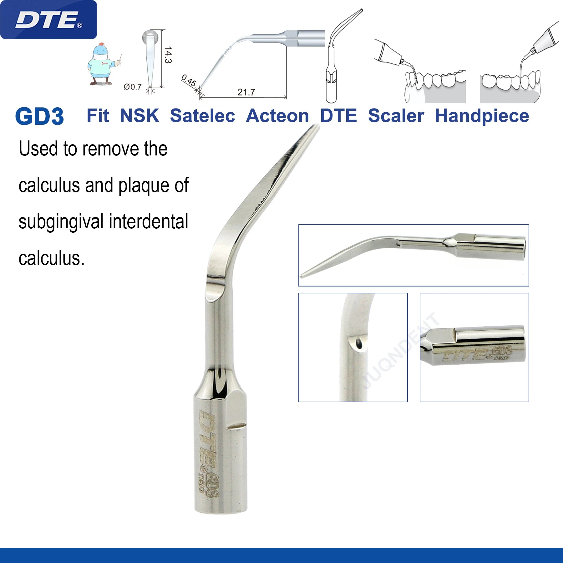 Original Woodpecker DTE Dental Scaler Tips Ultrasonic Scaling Tip G1-G8 GD1-GD8 For teeth cleaning Fit EMS NSK Satelec Acteon GD3-1pc