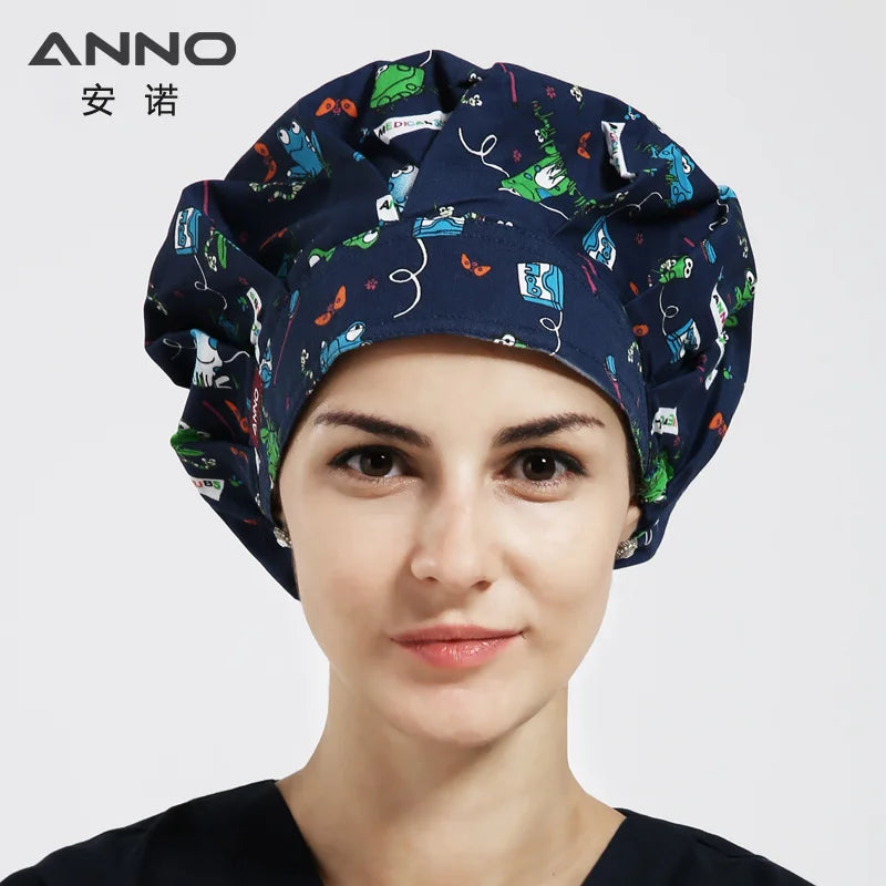 ANNO Cotton Caps Women Hospital Doctor Nurse Work Hats Bouffant Nursing Cap with Sweatband Long Hair Head Wear Chlorine Bleach 01A-B27