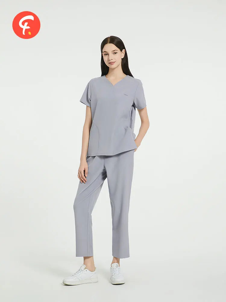 Scrub Set 4 Way Stretch Nursing Uniform Anti-Static Wrinkle Free Women Hospital Nurse Clothes Uniforms 94% polyester 6% Spandex FAS05-Set