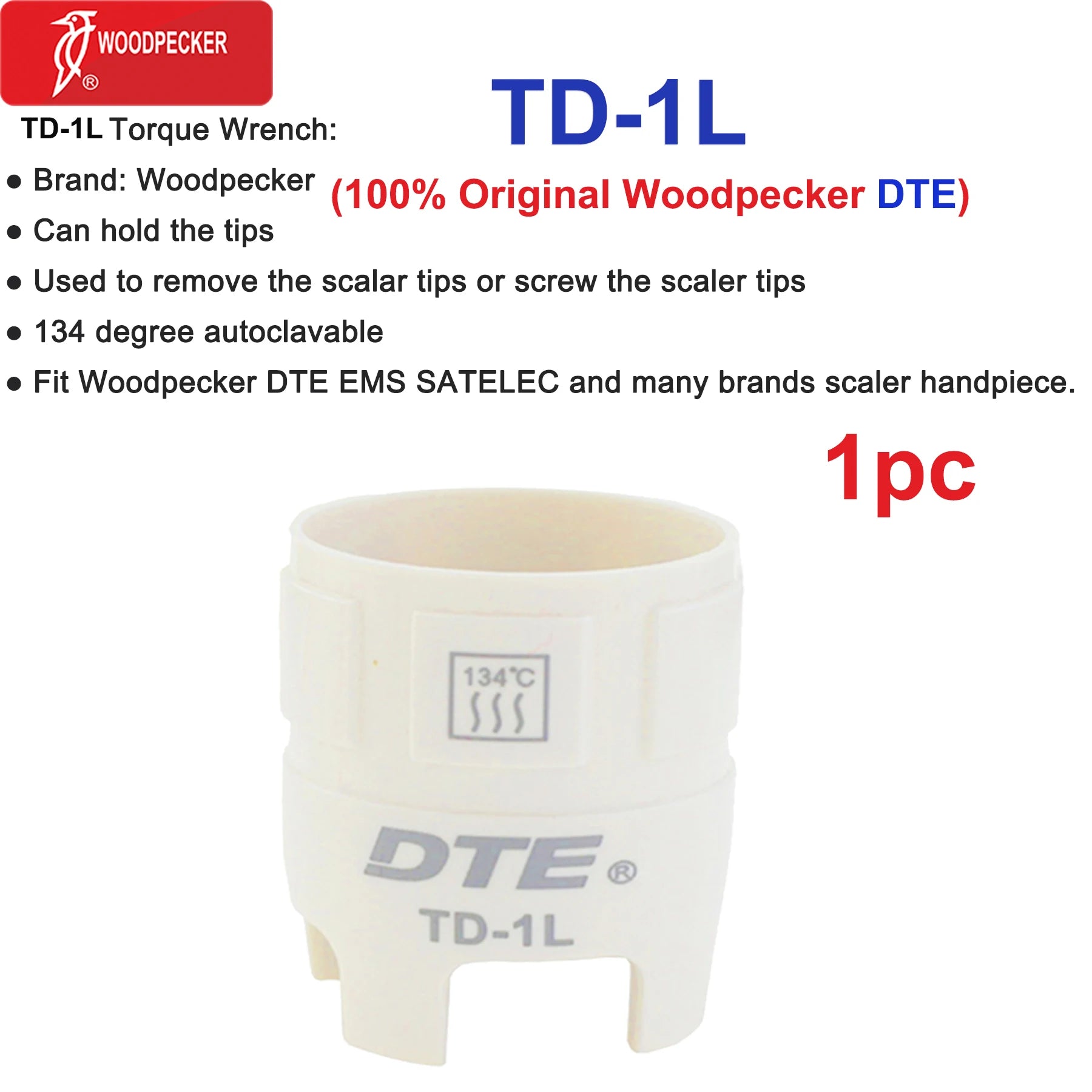Woodpecker DTE Dental Ultrasonic Scaler Torque Wrench Scaler Tips key TW-1L TW-2L Fit EMS SATELEC NSK Scaler Handpiece TD-1L 1pc