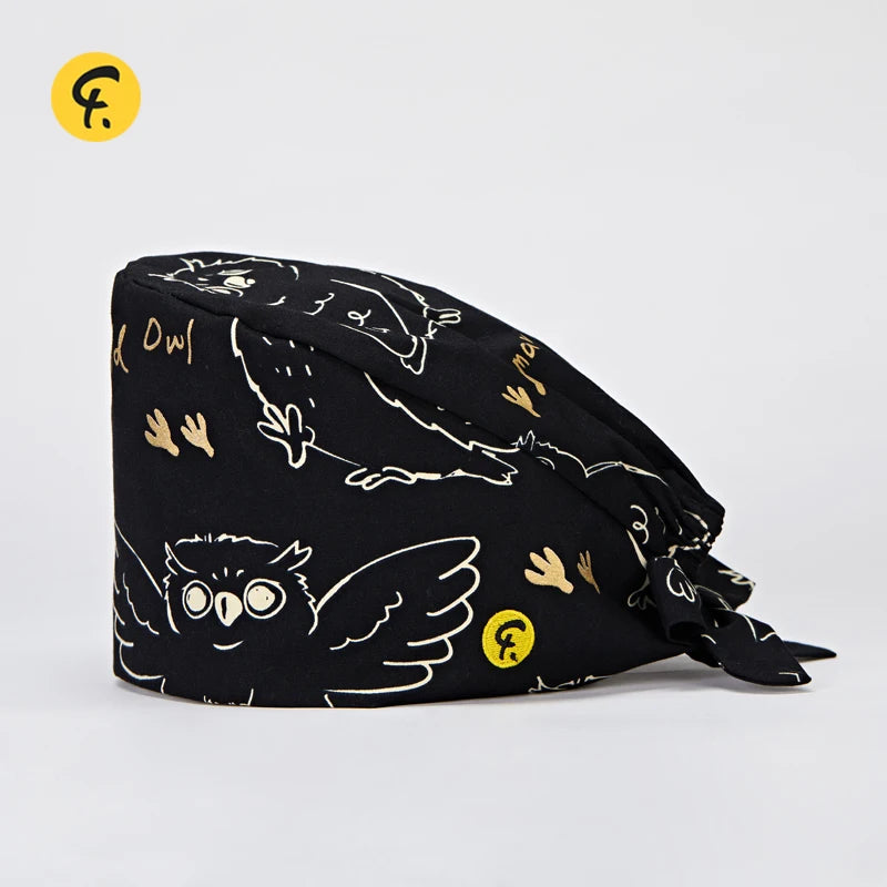 100% Cotton Medical Scrub Caps Women Men Dentist Hospital Doctor Work Surgical Hats Nursing Head Dress Carton Print FRH01-X108