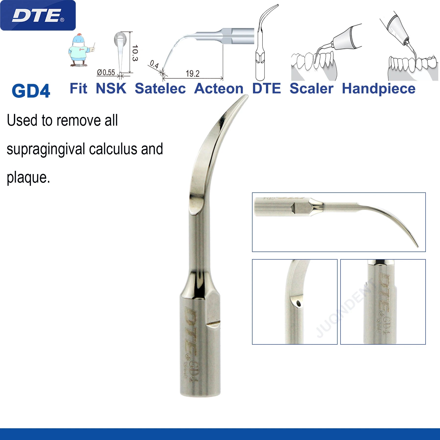 Original Woodpecker DTE Dental Scaler Tips Ultrasonic Scaling Tip G1-G8 GD1-GD8 For teeth cleaning Fit EMS NSK Satelec Acteon GD4-1pc