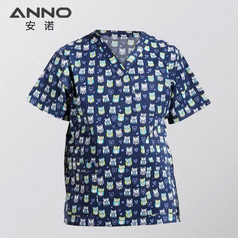 ANNO Hospital Staff Scrubs Top Medical Sanitary Nursing Uniform Dental Clinic Print Beauty Caregiver Coveralls B30