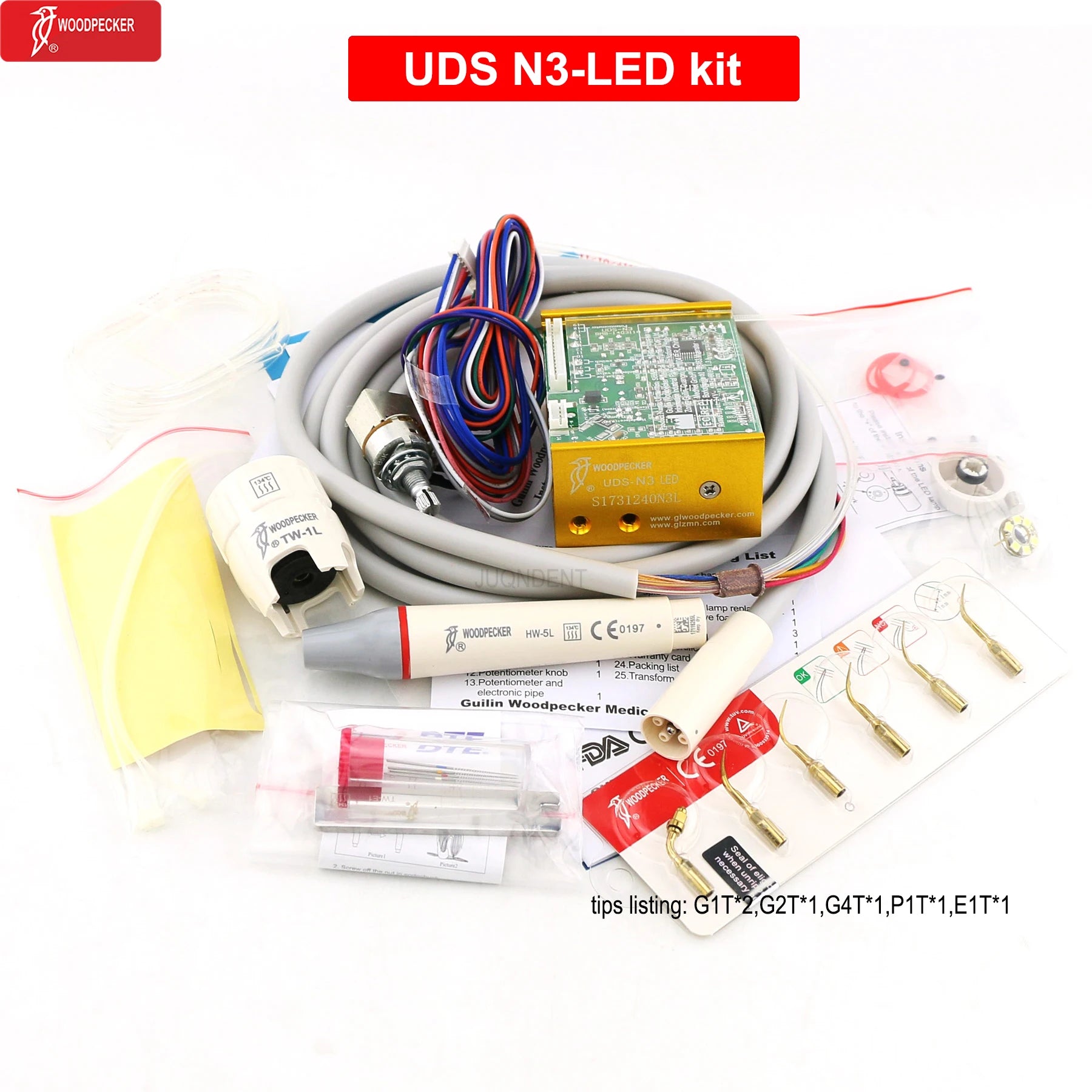 Woodpecker Dental Ultrasonic Scaler Piezo Build In UDS N2/N3 Scaler Tips For Teeth Scaling Endodontics Periodontics Fit EMS UDS N3-LED Kit
