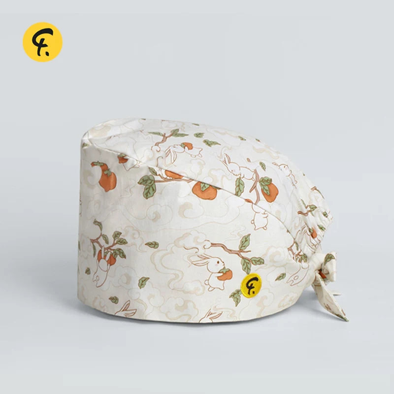 100% Cotton Scrub Caps Wth Sweatband Unisex Dentist Hospital Doctor Work Surgical Hats Man Women Carton Print Nursing Head Dress FRH01-X139